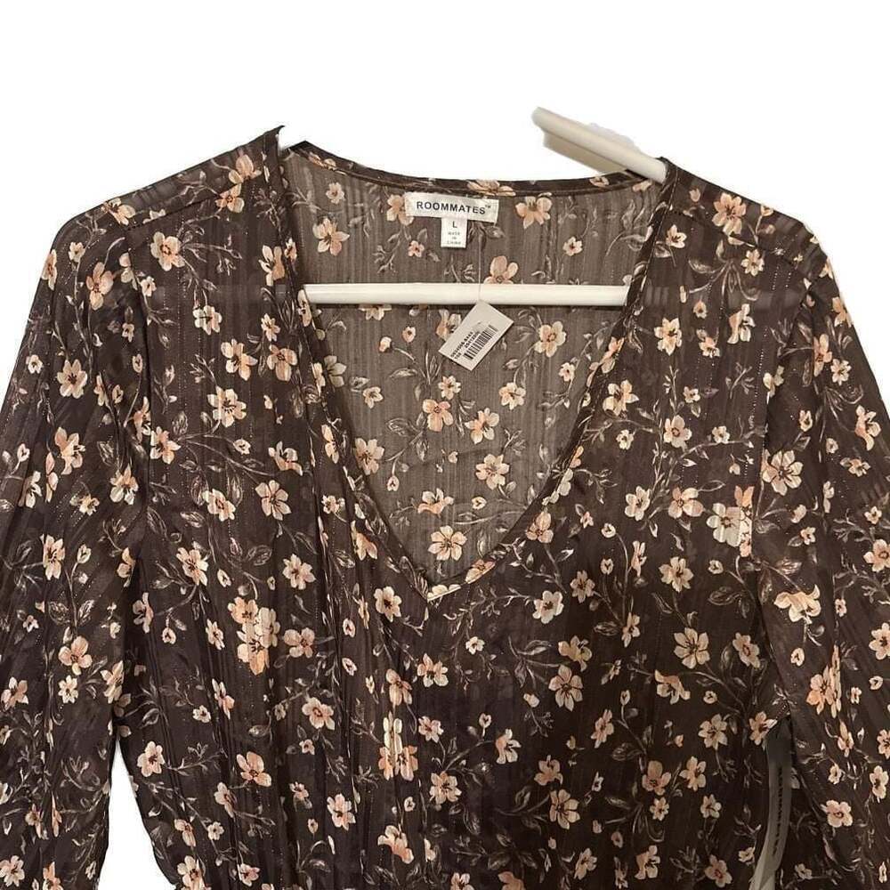 Roommates Sheer Pheasant Top Drawstring Waist Large Boho Festival